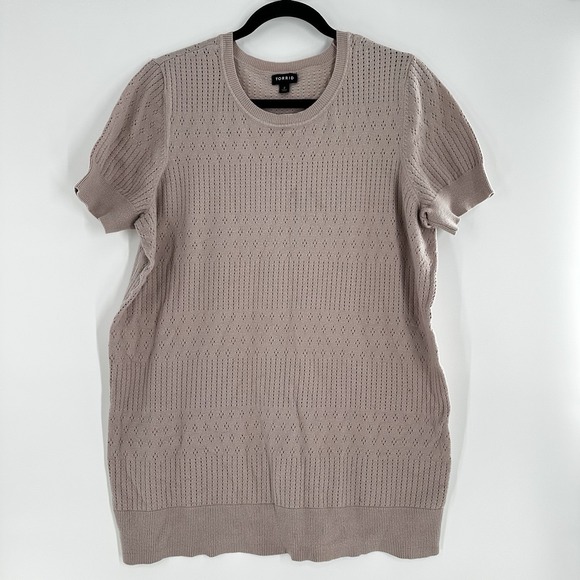 Blue & Cream Sweaters - TORRID Size 2 Size 2XL Cream Short Sleeve Sweater Blouse
